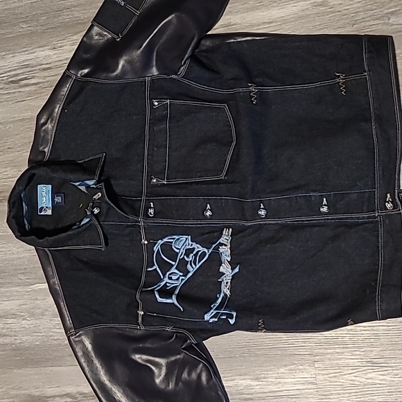 raw blue Jackets & Coats Raw Blue Denim And Leather Jacket Size Xl